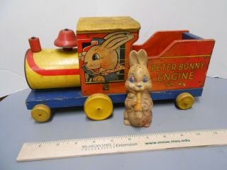 Large Rare 1949 Vintage Fisher Price Peter Bunny Train Engine W/bell Pull Toy