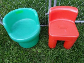 Set Of 2 Vintage Little Tikes Child Size Chunky Orange Green Chairs - Mismatched