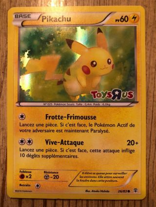 Pokemon Card Pikachu 26/83 Pv 60,  2016,  Toysrus French Trading Cards