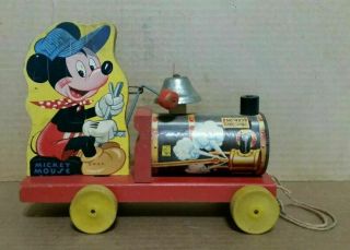 Vintage 1948 Mickey Mouse 485 Fisher - Price Choo - Choo Locomotive Train Pull Toy