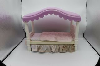 Vintage Barbie Doll Size Canopy Bed Lavender & White Little Tikes Doll Bed