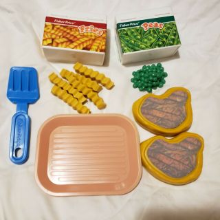 Vintage Fisher Price Fun With Food Fries 2 Steaks Peas And Magic Spatula Tray