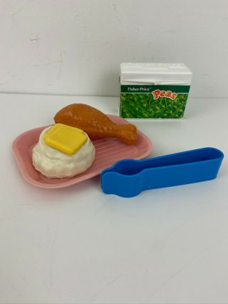 Vintage Fisher Price Fun With Food Chicken Dinner Peas Complete Set 2132