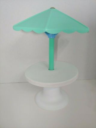 Little Tikes My Size Barbie Dollhouse Furniture Patio Table W/ Green Umbrella