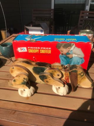 Vintage Fisher Price Snoopy Sniffer Pull Dog - With Box - 181