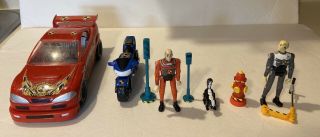 Crash Test Dummies By Hot Wheels: Red Muscle Car,  Blue Motorcycle & 3 Figures