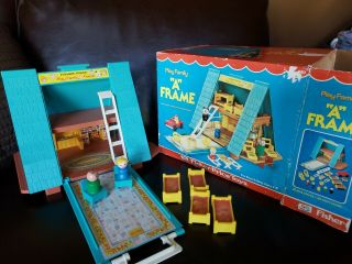 Vintage 70s Fisher Price Play Family A Frame House With Some Accessories Plus.