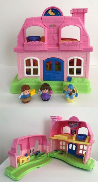 Fisher Price Little People Happy Sounds Home House Dollhouse Pink Figures 2008