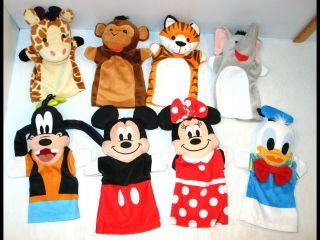 8 Melissa & Doug Cloth Plush Hand Puppets Disney/animals Mickey Donald Goofy