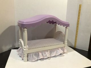 Vintage Barbie Doll Size Canopy Bed Lavender & White Little Tikes Doll Bed