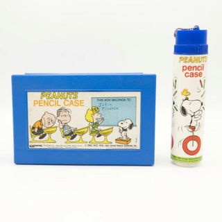 Set Of Two Vintage Peanuts Snoopy Pencil Cases Plastic Box Tube Empire 1965