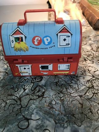 Vtg 1962 Fisher Price Miniature Barn - Like Lunch Box With Thermos 549 Box - F