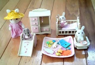 Calico Critters Sylvanian Families Vintage Baby Nursery Furniture,  4 Figures