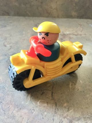Vintage Fisher Price Little People Motorcycle & Bully Rider - Wooden Body & Head