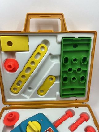 Vintage 1977 Fisher Price Tool Kit Toy Tools Playset Set case Drill 3