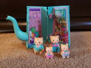 Vintage 1987 1993 Takara Playmates Furry Family Cat Family In Teapot Play Set