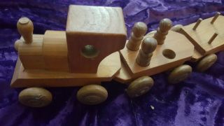 Handmade Homemade WOOD wooden railroad TRAIN,  6 CARS toy 26 inch vintage - style 2
