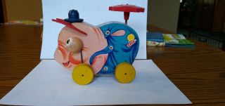 Vintage Fisher Price - Pinky Pig Googly Eye Wooden Pull Toy 695