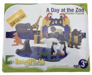 A Day At The Zoo Wooden Playset Toy Imagiplay Wood 2007 Boys & Girls Ages 3,