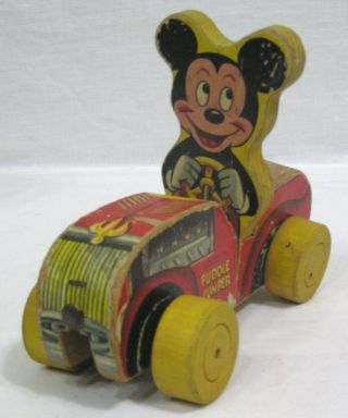 Vintage Fisher Price Toy Mickey Mouse Puddle Jumper Pull Toy Jalopy 1953