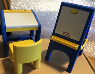Vintage Little Tikes Dollhouse Size Furniture Yellow Chair Blue Art Easel Desk