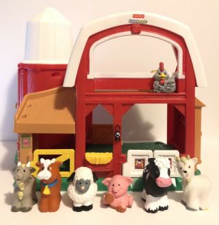 Fisher Price Little People Playset Red Barn & Silo W/ Sounds & 6 Farm Animals