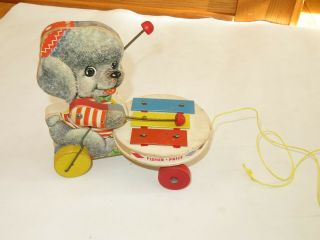 Fisher Price Poodle Dog Zilo 1962 Vintage Wood Pull Toy 739 Playing Xylophone