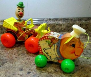Fisher Price Vintage Wood Pull Toys Cookie Pig 476 And Jalopy 724