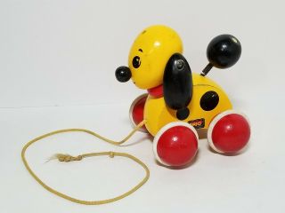 Vintage 1960 Brio Yellow Wood Dog Pull Toy Made In Sweden
