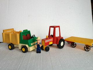 Vintage Fisher Price Bronco Rodeo Farm Truck & Husky Helpers Farmer Tractor