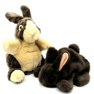 Set Of 2 Folkmanis Rabbit Hand Puppets Baby Dutch Rabbit & Brown Bunny Rabbit