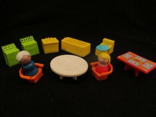 Vintage Fisher Price Little People Dollhouse Bathroom,  Washer And Dryer,  Table