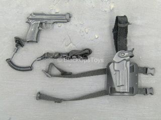 1/6 Scale Toy Weapon - Black M9 Beretta Pistol W/lanyard & Drop Leg Holster