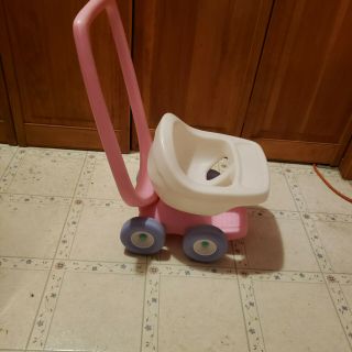 Vintage Little Tikes Play Stroller Pink W/white Seat Blue Wheels Toy Doll Fun