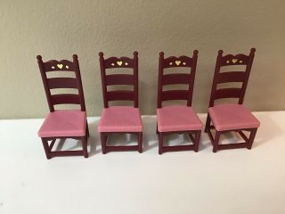 Vintage Fisher Price Dollhouse Furniture Dining Room Drop Leaf Table 4 Chairs 2