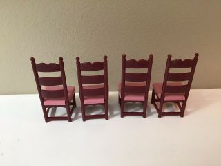 Vintage Fisher Price Dollhouse Furniture Dining Room Drop Leaf Table 4 Chairs 3