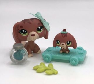 Littlest Pet Shop Rare Red Dachshund Mommy And Baby Set Authentic Lps