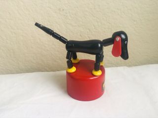 Sweden Brio Push Puppet Black Dog Button Thumb Puppet Dog Vintage Wooden Toy