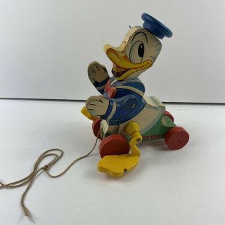 Vintage Fisher Price Donald Duck Wooden Pull Toy 765 Walt Disney Productions