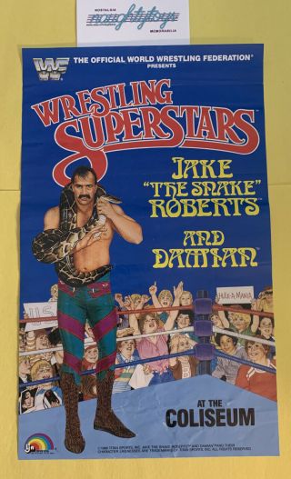 Wwf Ljn Jake The Snake Roberts & Damian Wrestling Figure Poster / Rare 1986 Wwe