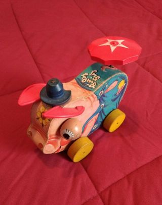 Vintage Fisher Price Pinky Pig Googly Eye Wooden Pull Toy 695 Collectible