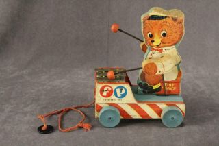 Vintage Wood Fisher Price Pull Toy Tiny Teddy Bear 636 Musical Xylophone 8 "