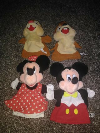 4 Disney Plush Hand Puppets - Minnie Mouse Mickey Mouse Chip N 