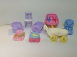 Fisher Price Loving Family Furniture Baby Nursery Set Cribs,  Strollers,  Potty