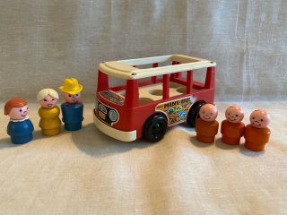 Vintage Fisher Price 1969 Mini Bus With 6 Little People Retro Red Camper Van
