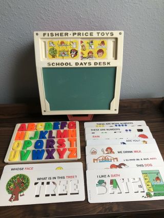 Vintage 1972 Fisher Price Toys School Days Desk With Letters And Stencils