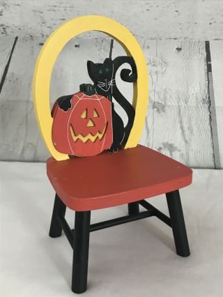 Vintage Halloween Cat Pumpkin Carved Wood Doll Chair
