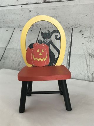 Vintage Halloween Cat Pumpkin Carved Wood Doll Chair 2