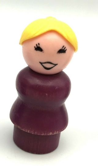 Fisher Price Little People Vintage Whoops Wood Purple Mom Lady Blond Ponytail