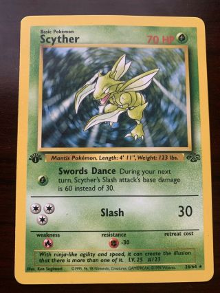 Scyther 26/64 1st Edition - Rare Non - Holo Jungle Set Pokemon Card